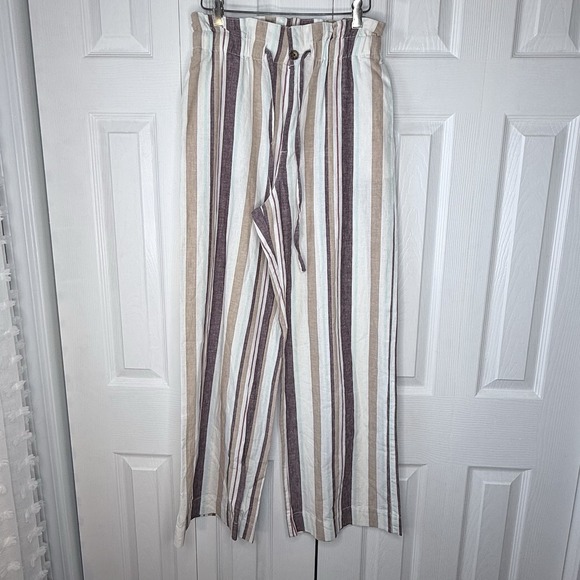 Abercrombie & Fitch Pants - NWOT Abercrombie & Fitch Striped Linen Blend Wide Leg Pants Paperbag Waist Sz M